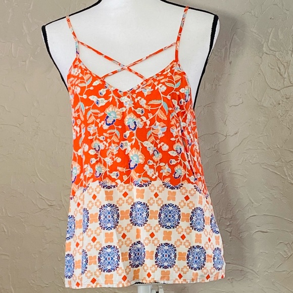 Minkpink small orange/cream/blue printed Strappy top - Picture 1 of 15